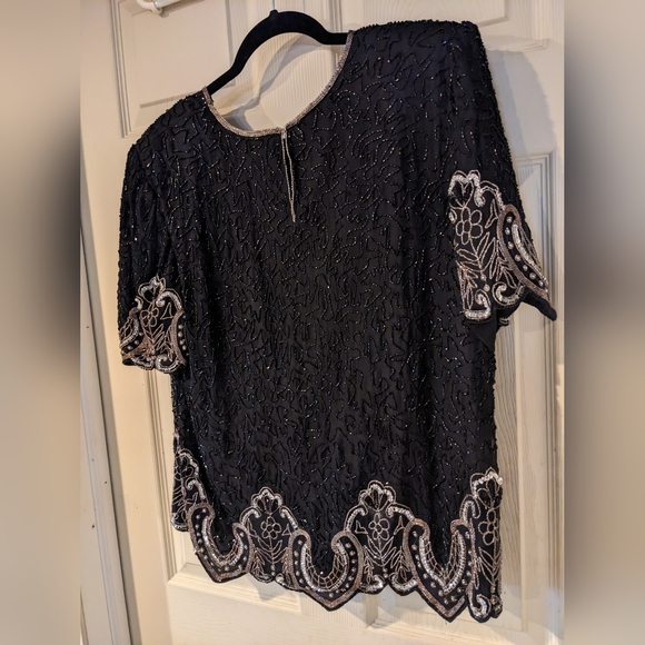 Vtg Designr ShoMax Kazar 3 Black Formal Silk Tops Lg 12 Xlg 14 Beads/Sequins WOW - Picture 5 of 15